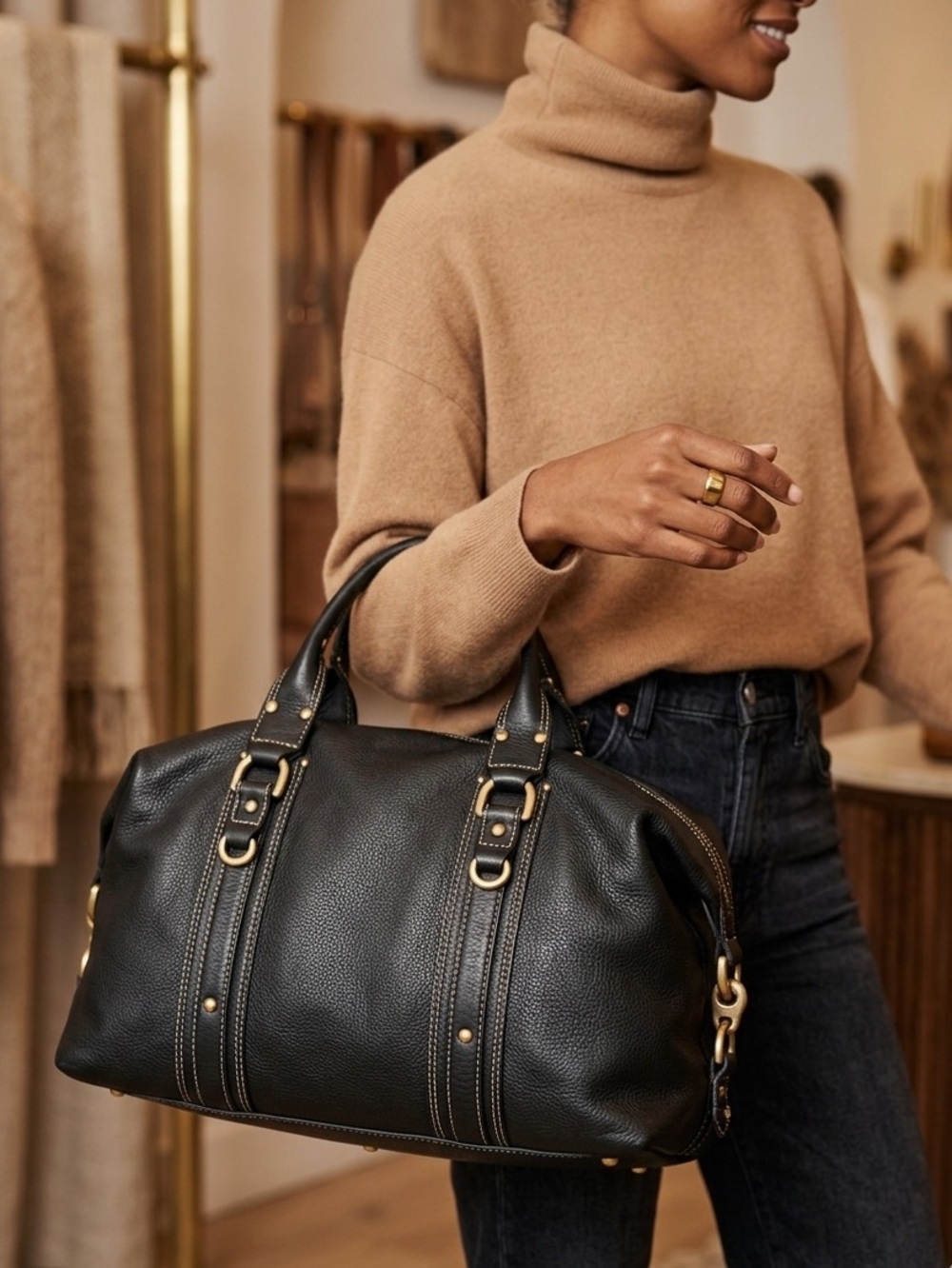 Kennedy Cole Black Leather Hobo Large Handbag